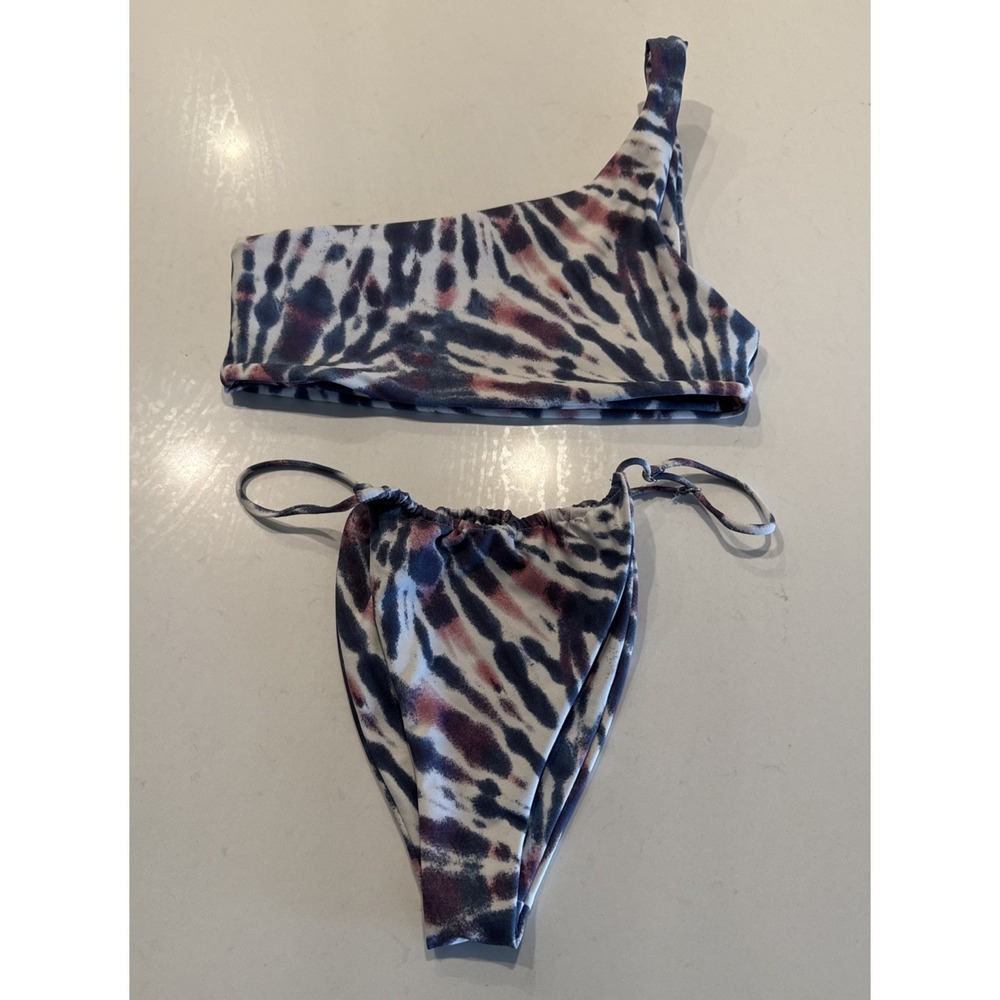Skatie‎ Swim One Shoulder Bikini Top String Bottom Tie Dye Boho Bohemian Sexy